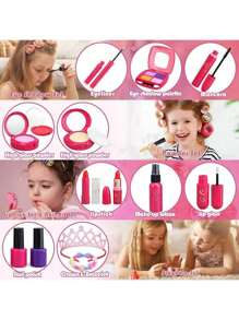 Girl Pretend Makeup For Kids,Fake Make Up Toys For Little Girls With Princess Purse, Toddler Makeup Kit,Girls Birthday Gifts(Accessories Color Random) - Multicolor - View 4