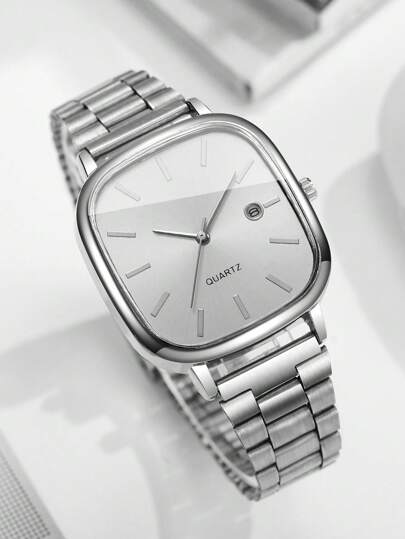 1pc Watch, Classic Square Dial Calendar Display, Minimalist Stylish Quartz Wristwatch, Horloge Box Not Included view 5
