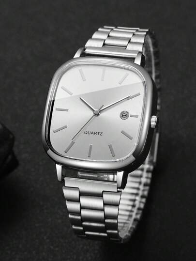 1pc Watch, Classic Square Dial Calendar Display, Minimalist Stylish Quartz Wristwatch, Horloge Box Not Included view 7