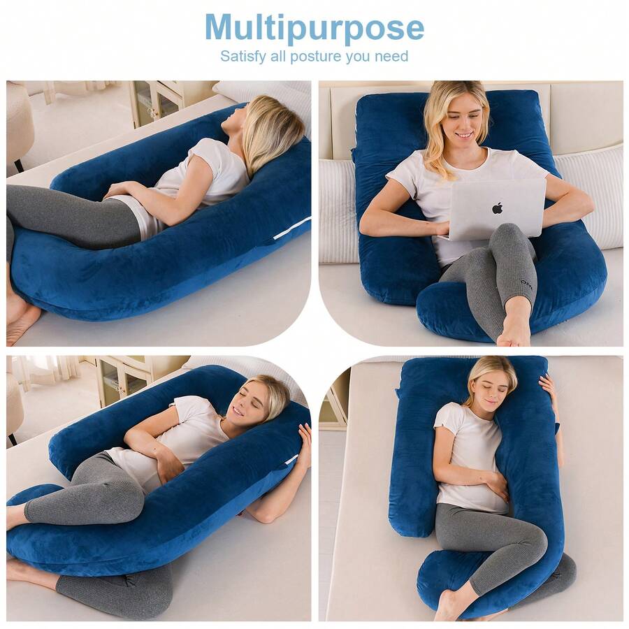 Pregnancy Pillow, J-Shaped Full Body Pillow, Nursing Pillow, Support And Pregnancy Pillow For Pregnant Women With Removable Cover - 藏蓝色 - 查看 1