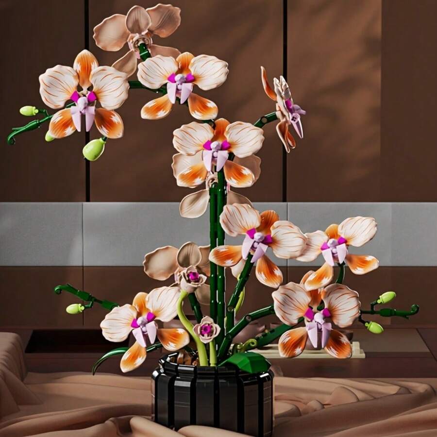 1000pcs 2025 New Orchid Assembly Building Block Set, Mysterious Elegant Flower Arrangement Adult Puzzle Toy, Realistic Flower Home Decor, Valentine's Day Mother's Day Gift