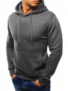 Felpa sportiva da uomo con cappuccio e tasca a marsupio. Realizzata in misto cotone e poliestere, è comoda da indossare tutti i giorni e per l'allenamento. Presenta un cappuccio regolabile e polsini funzionali su polsini e orlo per un look casual e streetwear, versatile per ogni stagione. - Grigio Scuro - Visualizzare 3