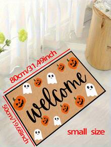1 pieza, Felpudo de bienvenida con patrón divertido de fantasma y calabaza de Halloween de otoño, estilo festivo, lavable a máquina, de fibra de poliéster, apto para interiores, exteriores, decoración diaria, todas las estaciones - Amarillo - Ver 14