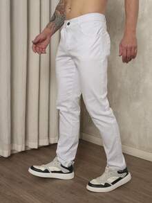 Men's Slim Fit Lycra Dress Pants With Built-In Pocket - White - View 1