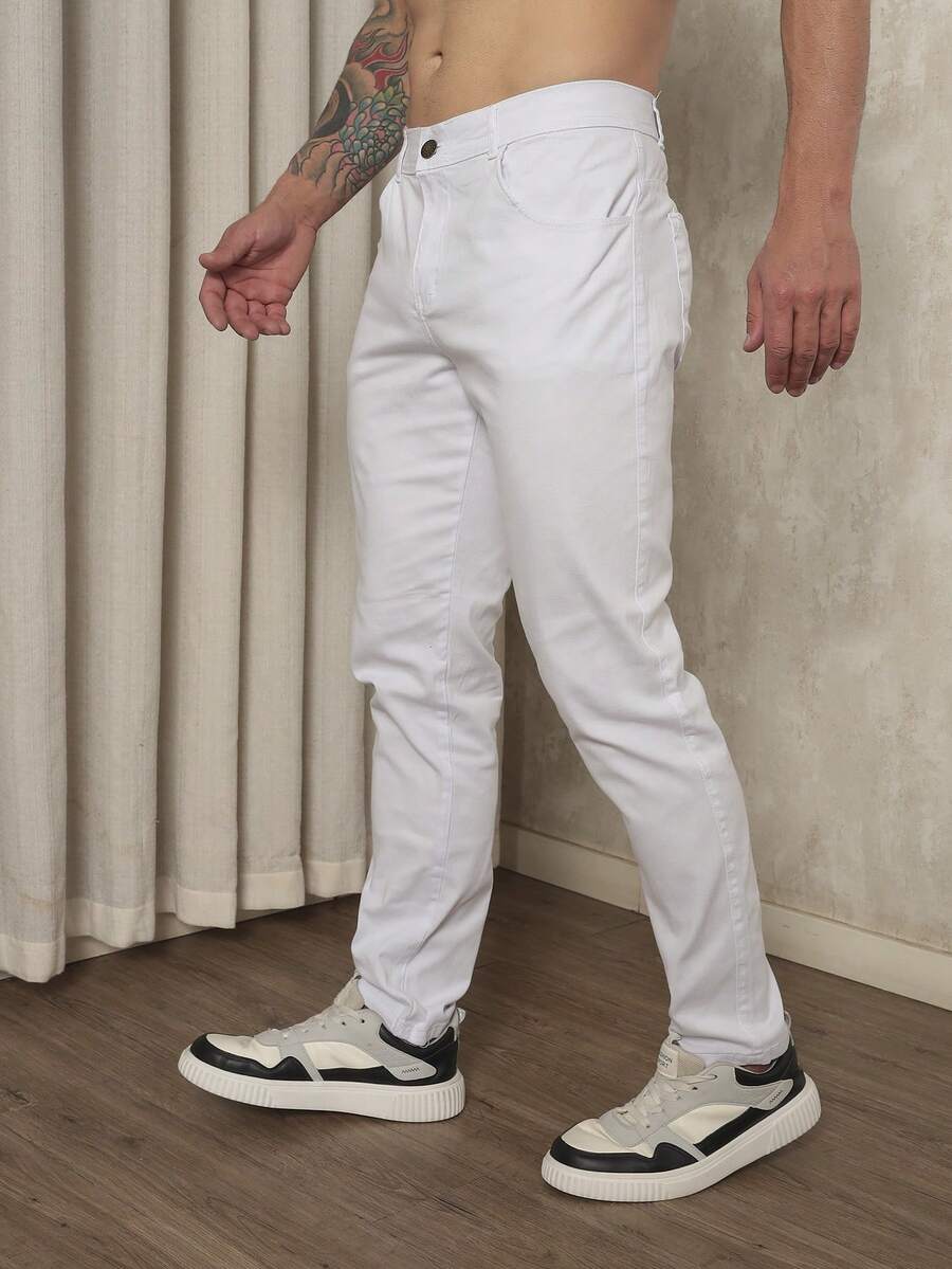 Men's Slim Fit Lycra Dress Pants With Built-In Pocket - White - View 1