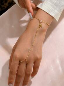 1 pieza Pulsera con anillo de cadena fina minimalista y de moda, joyería de novia de moda para mujer