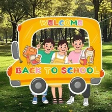 1pc Back To School Party Backdrop Large Hanging Cloth Photo Prop Banner Poster Holiday Party Decoration School Bus House - Multicolor - View 2