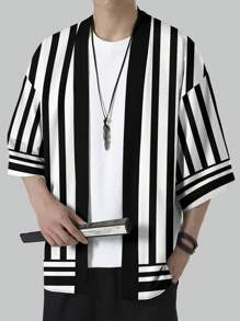 Men's Casual Chinese Style Striped Hanfu Cardigan, Summer Style