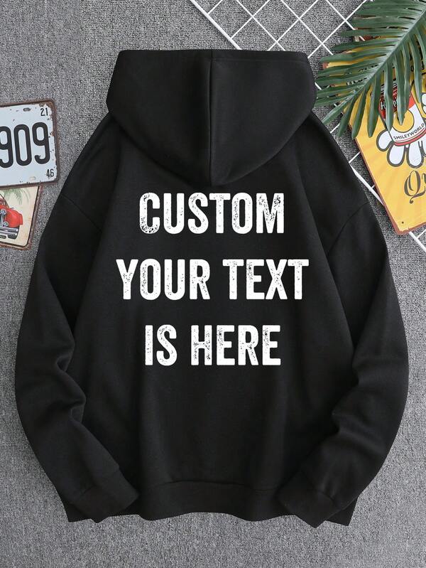 Customized Graphic & Text Men's Hoodie Sweatshirt, Personalize With Your/Couple's/Family's/Pet's/Friend's Blessing, Lucky Quotes, Custom Text/Name/Blessing/Holiday/Anniversary, Fall Winter, Long Sleeve Top