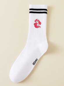 Disney 1/5双公主系列图案女士船袜，黑白条纹，可爱卡通设计，防臭，吸湿排汗，休闲运动风，适合学生/成人作为礼物或日常穿着，袜子 - 彩色 - 查看 6