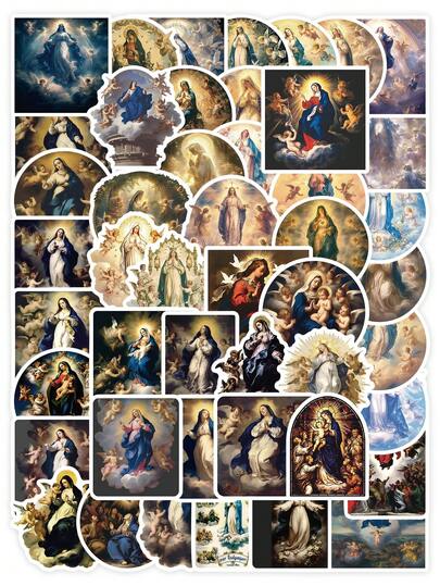54 piezas de pegatinas de arte religioso divino: calcomanías de la Virgen María y ángeles para diarios de oración, decoración de eventos de la iglesia y manualidades basadas en la fe