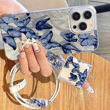 透明IMD手机壳，蓝色蝴蝶羽毛图案，清新梦幻风格，兼容 7/8/X/Xs/XR/XS Max/11/12/13/14/15/16 Pro Max/17 Pro、Galaxy A56 5G、Infinix Smart 8、Infinix Hot 40i、Spark 20、Spark 20C、Spark Go 2024、Redmi Note 14 5G、Moto E22/E22i、OPPO A54、S25、S24、S20、S21、S23，亚克力防震保护壳，国际版，非国内版。 - 銀色 - 查看 6