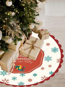 1 Piece Festive Christmas Tree Skirt, 36/48 Inch Polyester Holiday Ornaments, New Wavy Edge Design For Party & Home Decoration, Christmas Decorations. Room Decor