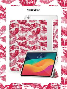 xercxerc Lip Print Pattern With Red And Pink Lipstick Imprints On White Background, PU Cover TPU Back Case, 360-Degree Tri-Fold Stand, Built-In Pen Slot, Shockproof And Drop Protection, Auto Wake/Sleep Function, IPad Air 11inch Case, IPad 10th 9th Generation Case, IPad Pro 12.9/11/10.9 (2025/2024) Case, Galaxy Tab S10+/S9+/S8+ Case, Halloween Fall IPad Case - 白色 - 查看 2