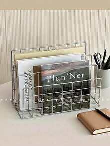 1/2pcs Modern Metal Bookshelf With 3 Storage Baskets, Minimalist Iron Desktop Organizer Rack, Desk Tidy Shelf, Bookshelf Storage Rack, Multi-Function Magazine Newspaper Storage Box, Suitable For Home Office Storage And Decoration - Multicolor - View 2