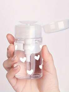 可爱白色爱心图案可重复灌装透明旅行卸妆瓶，带3.38盎司/6.76盎司便携式按压泵，适用于卸甲油、爽肤水和卸妆液，圆顶设计，仅限手洗，可重复使用，卸妆瓶