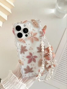 Maple Leaf Painted Braided Wave Edge Minimalist High-End TPU Painted Anti-Fall Phone Case Protective Cover With Handmade Beaded Bracelet Accessory, Compatible With IPhone 16/11/16Pro/16Plus/16ProMax/16E/15ProMax/13/14/12/XS/XR/7G/8PXR/7/8, Painted Compatible With Iphone 15ProMax, Apple 13, 14, 11 Soft Case, P12 Anti-Fall X, 12/14 Painted TPU Anti-Fall Soft Case Phone Case Waterproof Shockproof Scratch Resistant