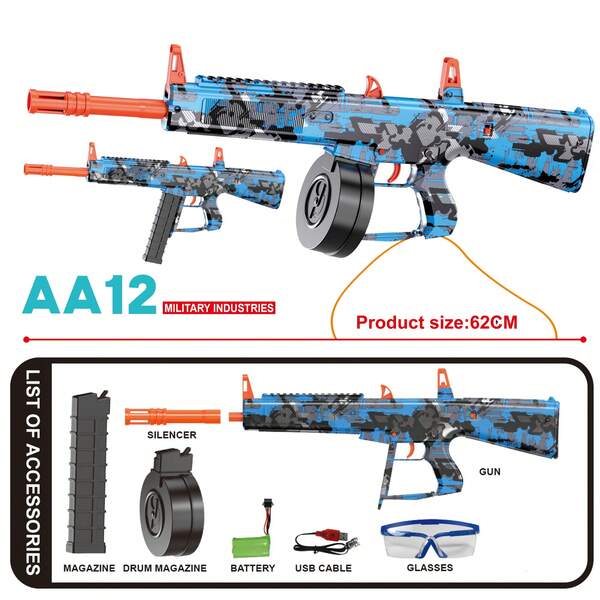 AA12 Elektrischer Wasserblaster Spielzeug, automatischer Gelblaster Spielzeug, wiederaufladbar, Sommer Outdoor Wasserspaß Set, geeignet für Pool, Garten-BBQ und Familienwettkämpfe (nicht enthalten)
