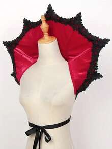 1pc Halloween Gothic Witch Queen Velvet Skeleton Lace Stand Up Collar Cloak, Suitable For Halloween Outing, Artistic Costume Accessories (Red), Made Of Polyester Fiber