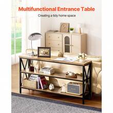 Narrow Console Sofa Table, 55.1 Inches Behind Couch Table, 3-Tier Long Entryway Table And Skinny Hallway Table, Narrow Sofa Table With Metal Frame, For Entryway, Hallway, Living Room & Bedroom - Multicolor - View 2