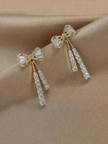 1 Pair Shiny Butterfly Crystal Tassel Drop Earrings