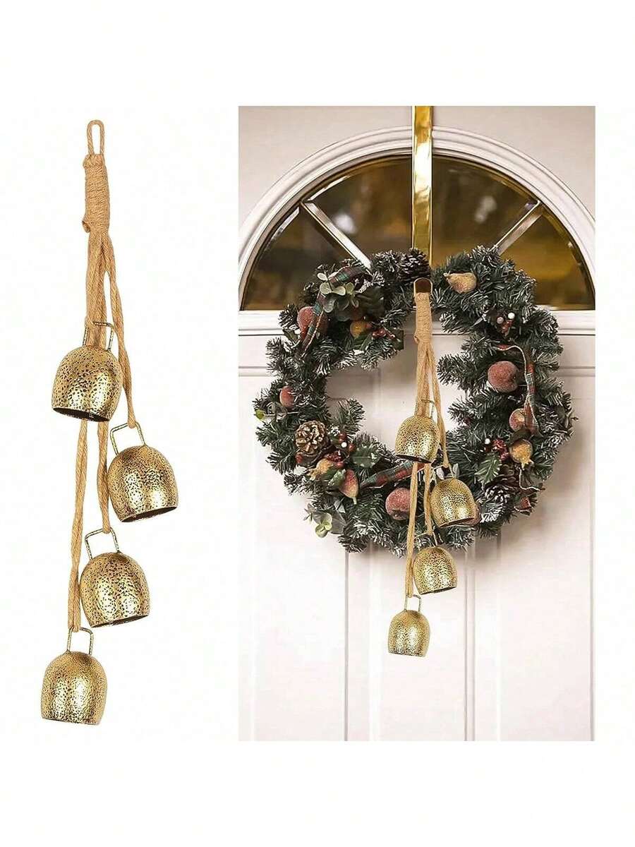 Decorative Bells, Christmas Decorative Bells, Metal Indoor And Outdoor Blessing Bells, 4-Piece Sets Of Harmony Bells, Vintage Handmade And Rustic Lucky Christmas Bells Hang On The String Home Decor Christmas Decorations Room Decor Winter Christmas Decorations Home Christmas Gifts Christmas Decor - Multicolor - View 1