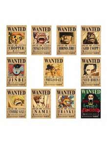 ONE PIECE Zestaw 5-20 sztuk plakatów One Piece Bounty Wanted z papieru pakowego, Anime Gear 5, Luffy, Bóg Słońca, Nika, dekoracja ścienna do salonu w stylu vintage