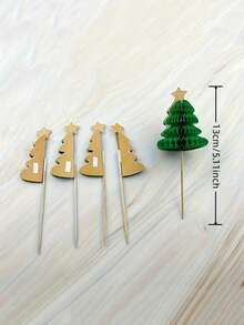 10/20/50支装圣诞蜂窝饮料签，圣诞树造型竹签，蛋糕水果签，节日派对竹签，蛋糕水果装饰，餐桌装饰，节日餐桌装饰，冬季节日装饰，绿色星星圣诞树装饰纸杯蛋糕插牌，主题水果签，氛围装饰饮料签，派对装饰，派对用品，节日装饰，节日用品，桌面装饰 - 彩色 - 查看 10