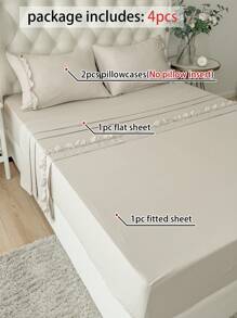 Set de cearșafuri de pat cu 4 bucăți, culoare solidă, decorațiuni cu margini volane, set de lenjerie de pat moale, confortabil și respirabil, cearșafuri de lenjerie de vară de lux pentru hotel, pentru pat twin, Queen King, 2 fețe de pernă, 1 cearșaf plat și 1 cearșaf cu elastic, decor cameră, cadou ideal. Pentru lenjerie de pat pentru casă și articole esențiale pentru cămin școlar.