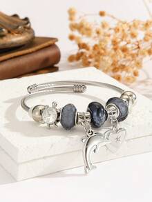 1pc Fashionable Stainless Steel Bracelet With Butterfly Charm And Key Pendant, Summer Bracelet For Girlfriend, Decorative Gift