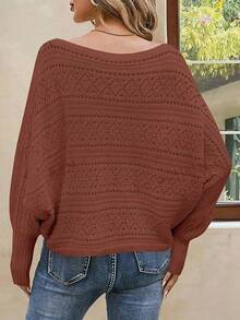 Womens Off Shoulder Sweaters Fall 2025 Oversized Knit Batwing Long Sleeve Crochet Pullover Sweater Tops - Camel - View 4