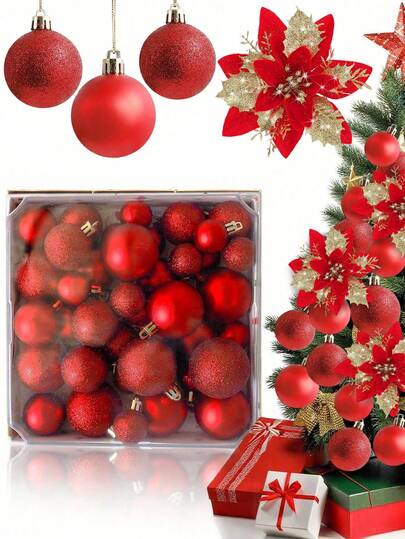 44pcs-Christmas Ball Ornaments, Christmas Tree Decoration, Hanging Shatterproof Plastic Ball Decorations For Xmas Tree, Holiday, Wedding Party, Window Christmas Decor, Birthday, Valentine's Day, Easter, Home, Office Wall Decor,Perfect Christmas Tree Decoration To Create Holiday Atmosphere - Christmas Gift 7/6/5/4/3 Cm (2.8/2.4/1.9/1.6/1.2 Inches)