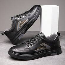 New Plus Men's Soft Soled Casual Board Shoes, Low Cut Lace Up Casual Walking Sneakers - 黑色 - 查看 1