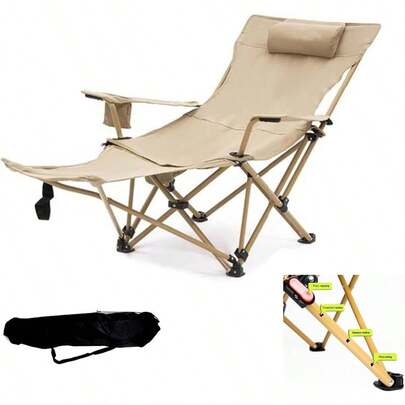 Folding Camping Chair Adjustable Backrest With Detachable Footrest Headrests Cup Holders And Storage Bags Suitable For Use In Multiple Scenarios