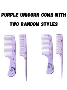 3pcs/2pcs Cartoon Hair Comb Set - Wet And Dry Combing And Styling Brush For All Hair Types, Durable ABS Plastic Handle, Perfect Gift Choice(Purple Unicorn Comb Pattern Random)