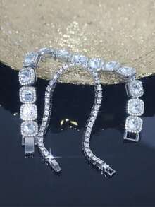 Bộ 2 chiếc vòng tay đính pha lê hình khối lập phương và hình quả bóng tennis, trang sức thời trang dành cho nam và nữ, phụ kiện dự tiệc và đám cưới. - Bộ 2 vòng tay Sugar Cube - Xem 4