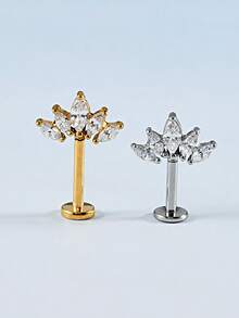 1 件不锈钢榄尖形花朵垂直柱耳轮穿孔皇冠/蝴蝶耳环耳钉身体穿孔首饰 - 如圖 - 查看 8