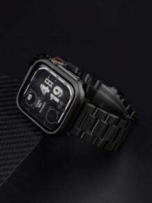 2pcs Black Stainless Steel Metal Adjustable Apple Watch Band And PC Hard Frame Full Protection Apple Watch Case, Anti-Scratch Anti-Collision With Screen Protector And Back Cover, Suitable For Apple Watch Ultra 3 2 1 Series 10/S9/S8/S7/S6/S5/S4/S3/S2/S1, 38mm 40mm 41mm 42mm 44mm 45mm 46mm 49mm, For Men And Women - Black - View 8