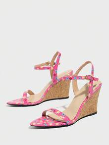 Strap Printed Wedge Sandals, Super High Platform, Open Toe Buckle Strap, Casual Daily High Heels, Sexy Buckle Party Wear