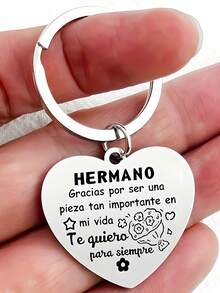 1pc Heart-Shaped Stainless Steel Keychain, Sibling Gift, Best Brother Metal Keychain, Gift For Men, Sibling Gift - Multicolor - View 2