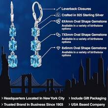 Gem Stone King 3-Stone Leverback Drop Dangle Earrings Women |   925 Sterling Silver |   Gemstone Birthstone |   Oval 8X6MM 7X5MM And 6X4MM |   Fine Jewelry Gifts Her Mom Women Wife - 瑞士藍托帕石/棋盤格,十一月 - 查看 2