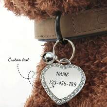 Personalized Heart-Shaped Pet ID Tag, Zinc Alloy Material With Rhinestones And Bell, Dog And Cat Collar Pendant, Engraved Pet Name And Contact Info, Accessory To Prevent Pet Loss, Ideal Pet Gift