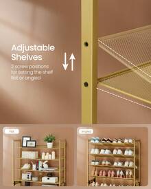 SONGMICS Shoe Rack, 8-Tier Shoe Organizer, Metal Rack For Garage, Set Of 2, 4-Tier Stackable Shelf, With Adjustable Flat Or Angled Shelves, 32-40 Pairs - Gold - View 2