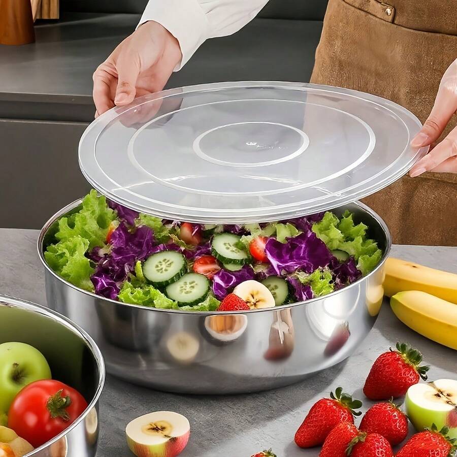 大号不锈钢搅拌碗（无盖） - 防锈、深而宽，适合揉面、做意面、洗菜、煲汤 | 现代厨房必备用品，厨房好帮手