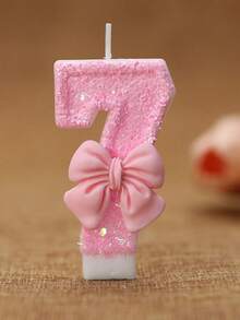 1pc Shiny Pink Bow Birthday Candle, Numbered Candles 0-9, With Pink Bow Decor Cake Topper Set, Suitable For Birthday Celebration, Graduation Anniversary Party, Back To School DIY, Valentine's Day Anniversary, Graduation Party And More - Multicolor - View 11