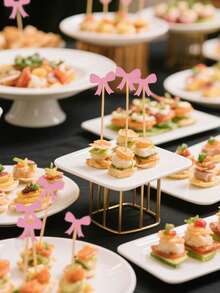 10/100支粉色蝴蝶结牙签，优雅粉色蝴蝶结鸡尾酒签 - 手工天然竹牙签，适合生日派对用品，可用于饮料、开胃菜、烘焙、婚礼甜点、派对、蛋糕和纸杯蛋糕装饰以及派对食品（水果、糖果） - 彩色 - 查看 7