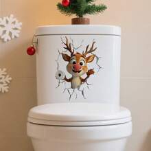 1/3件装圣诞节马桶贴纸 - 圣诞老人和驯鹿浴室装饰，乙烯基马桶贴纸墙贴家居装饰圣诞饰品 - 彩色 - 查看 3