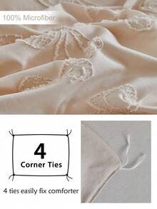 2/3件套波西米亚卡其色蝴蝶结图案簇绒提花被套套装，田园风复古别致四季皆宜被套套装，柔软透气被套（1个被套+1/2个枕套，不含填充物） - 卡其色 - 查看 8