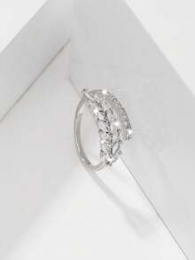 1pc Zirconia Double Row Open Ring, Suitable For Daily Wear