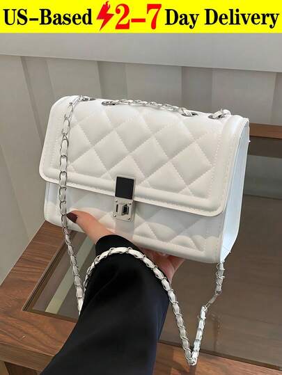 Fashion Solid Color Quilted Square Chain Shoulder Bag, Multi-Functional Flap Banquet Bag, New Lightweight Handbag And Wallet, White-Collar And Student Daily Commuter Crossbody Bag, Casual Cell Phone Coin Purse, Diamond Lattice Chain Crossbody Bag, Simple Shoulder Small Square Bag, Women's Shoulder Bag,Halloween